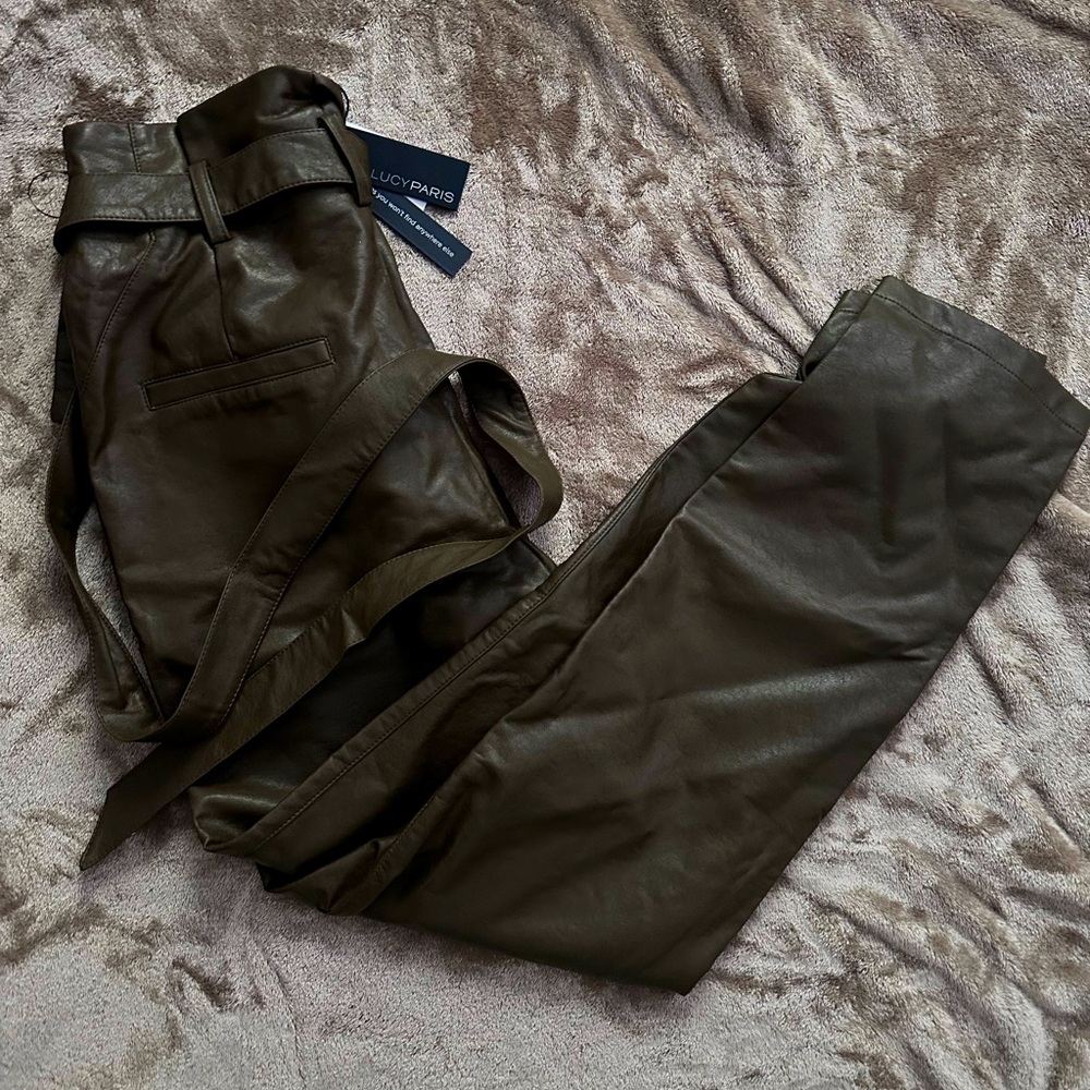 NWT LUCYPARIS ANKLE FAUX LEATHER PANTS SMALL OLIVE GREEN